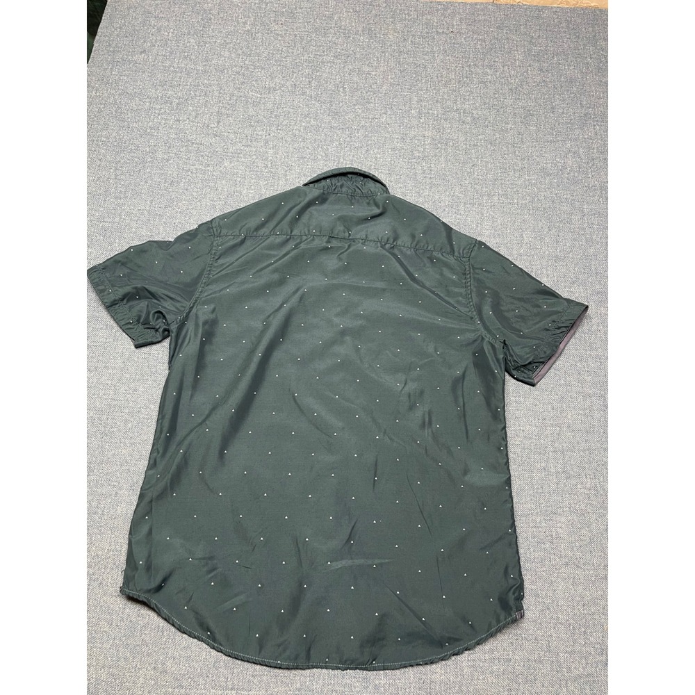 Level Ten Mens Large Short Sleeve Button Down Shirt Green Triangle Print Casual - Picture 3 of 6